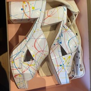 Charlotte Stone Paint Splatter sandal slides sz 8 perfect w dust bag and box